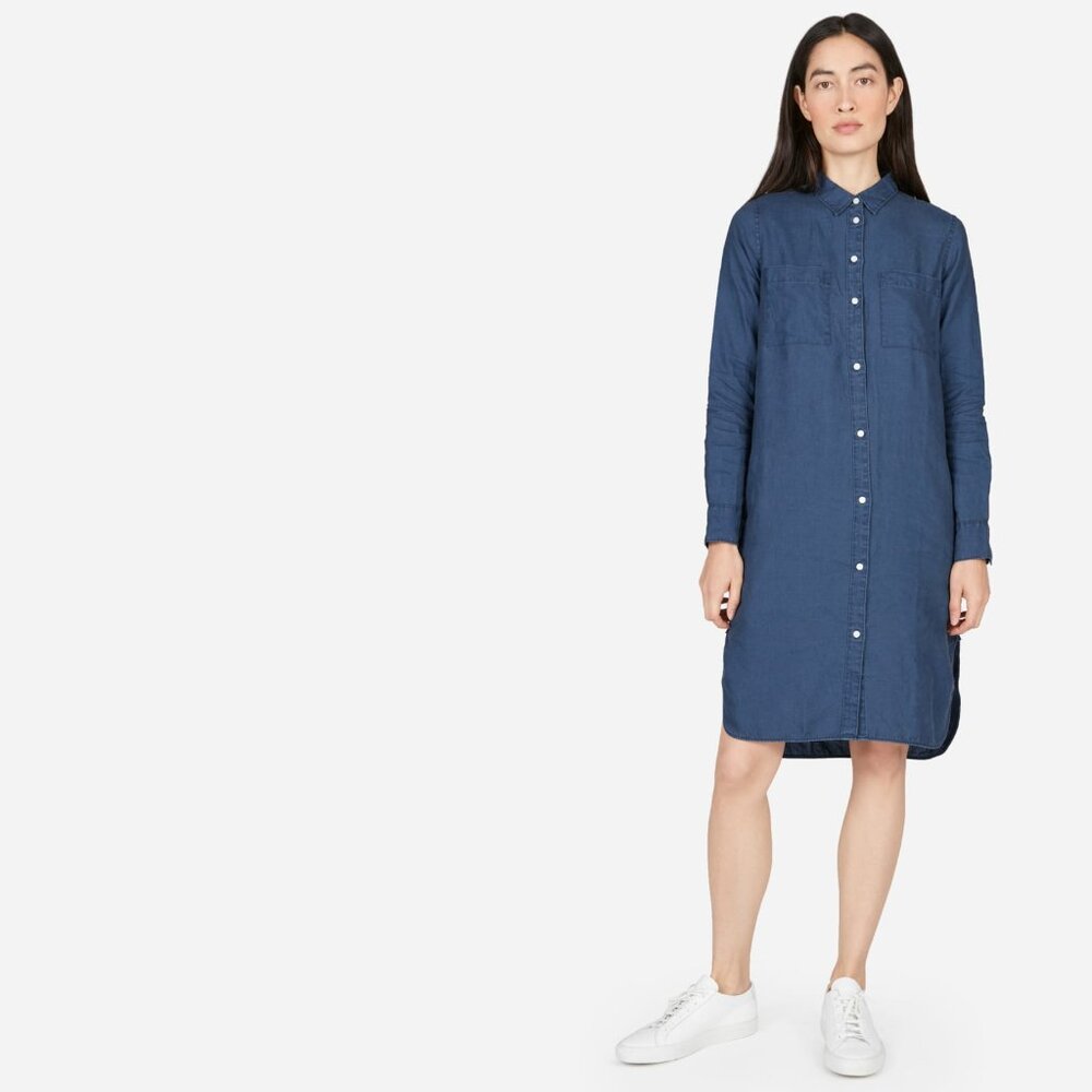 Everlane The Linen Shirt Dress Blue Base - Size 8